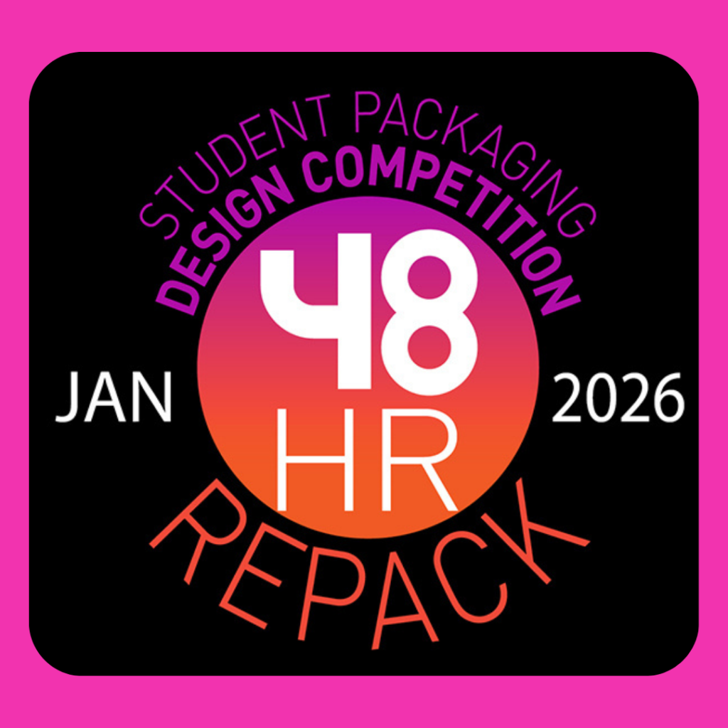 Official graphic for the 2026 48-Hour Repack National Student Packaging Design Competition, featuring event dates and a modern design aesthetic.